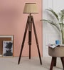 Paxton Beige Fabric Shade Tripod Floor Lamp With Wood Base