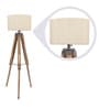 Matera Beige Fabric Shade Tripod Floor Lamp With Wood Base