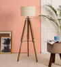 Matera Beige Fabric Shade Tripod Floor Lamp With Wood Base