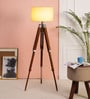 Mateera Beige Fabric Shade Tripod Floor Lamp With Wood Base