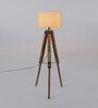 Matera Beige Fabric Shade Tripod Floor Lamp With Wood Base