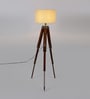 Mateera Beige Fabric Shade Tripod Floor Lamp With Wood Base
