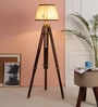 Paxton Beige Fabric Shade Tripod Floor Lamp With Wood Base
