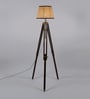 Paxton Beige Fabric Shade Tripod Floor Lamp With Wood Base