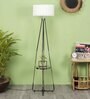 Beige Fabric Shade Floor Lamp With Black & Nickel Base