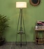 Beige Fabric Shade Floor Lamp With Black & Nickel Base