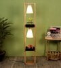 Sloping Beige Fabric Shade Shelf Floor Lamp With Wood Base