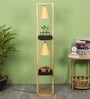 Century Beige Fabric Shade Shelf Floor Lamp With Wood Base