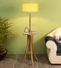 Beige Fabric Shade Floor Lamp With Brown & Nickel Base