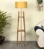 Traditional Beige Fabric Shade Shelf Floor Lamp With Wood Base