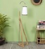 Premium Beige Fabric Shade Novelty Floor Lamp With Wood Base