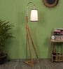 Premium Beige Fabric Shade Novelty Floor Lamp With Wood Base