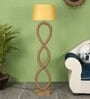 Nirvana Beige Fabric Shade Club Floor Lamp With Wood Base