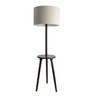 Aesthetic Beige Fabric Shade Shelf Floor Lamp With Wood Base