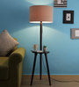 Aesthetic Beige Fabric Shade Shelf Floor Lamp With Wood Base