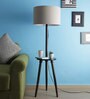 Aesthetic Beige Fabric Shade Shelf Floor Lamp With Wood Base