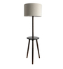 Aesthetic Beige Fabric Shade Shelf Floor Lamp With Wood Base
