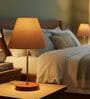 Beige Fabric Shade Table Lamp, Brown Wooden Base Bedside & Desk Light for Bedroom, Living Room & Home Decor