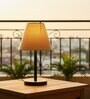 Beige Fabric Shade Table Lamp, Minimalist Bedside Lamp with Metal Base for Bedroom, Living Room & Study