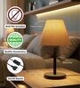Beige Fabric Shade Table Lamp, Minimalist Bedside Lamp with Metal Base for Bedroom, Living Room & Study
