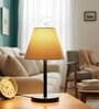 Beige Fabric Shade Table Lamp, Minimalist Bedside Lamp with Metal Base for Bedroom, Living Room & Study