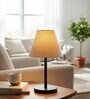 Beige Fabric Shade Table Lamp, Minimalist Bedside Lamp with Metal Base for Bedroom, Living Room & Study