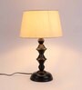 Beige Fabric Shade Table Lamp with Black Base