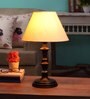 Beige Fabric Shade Table Lamp With Black Base
