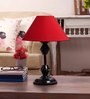 Red Fabric Shade Table Lamp with Black Base
