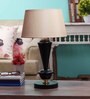 Beige Fabric Shade Table Lamp with Black Base