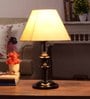 Beige Fabric Shade Table Lamp with Black Base