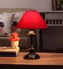 Red Fabric Shade Table Lamp with Black Base