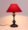 Red Fabric Shade Table Lamp with Black Base