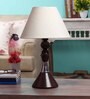 Beige Fabric Shade Table Lamp With Black Base