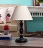 Beige Fabric Shade Table Lamp With Black Base