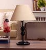 Beige Fabric Shade Table Lamp with Black Base