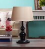 Beige Fabric Shade Table Lamp with Black Base