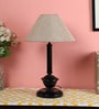 Beige Fabric Shade Table Lamp with Black Base