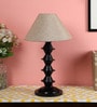 Beige Fabric Shade Table Lamp with Black Base