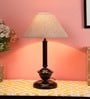 Beige Fabric Shade Table Lamp with Black Base