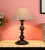 Beige Fabric Shade Table Lamp with Black Base