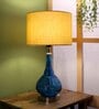 Beige Fabric Shade Table Lamp With Blue Base