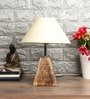Beige Fabric Shade Table Lamp With Brown Base