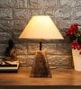 Beige Fabric Shade Table Lamp With Brown Base