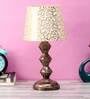 Beige Fabric Shade Table Lamp With Copper Base