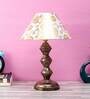 Beige Fabric Shade Table Lamp With Copper Base