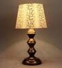 Beige Fabric Shade Table Lamp With Copper Base