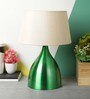 Beige Fabric Shade Table Lamp with Green Base