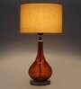 Beige Fabric Shade Table Lamp With Orange Base
