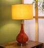 Beige Fabric Shade Table Lamp With Orange Base
